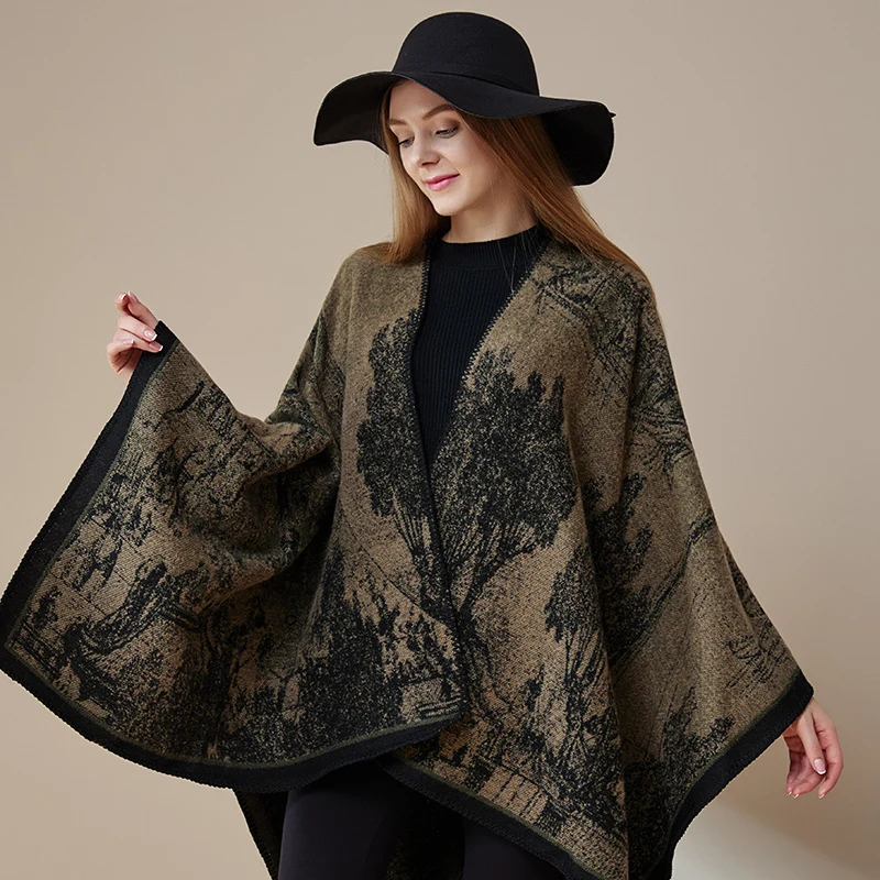 Jiangnan Watertown Knitted Shawl High-end Ethnic Style Cloak Western Sichuan Yunnan Travel Wear Imitation Cashmere Cape Women