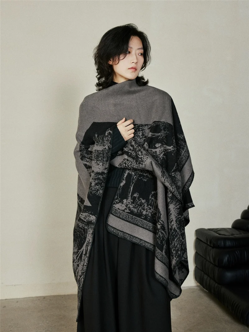 Jiangnan Watertown Knitted Shawl High-end Ethnic Style Cloak Western Sichuan Yunnan Travel Wear Imitation Cashmere Cape Women