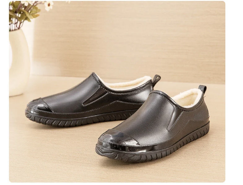 Thickened New Rain Boots Women's Four Seasons Yuanbao Shallow Water Shoes Middle-aged Short Tube Waterproof Non-slip fleece-lined Warm Rubber Rain Boots