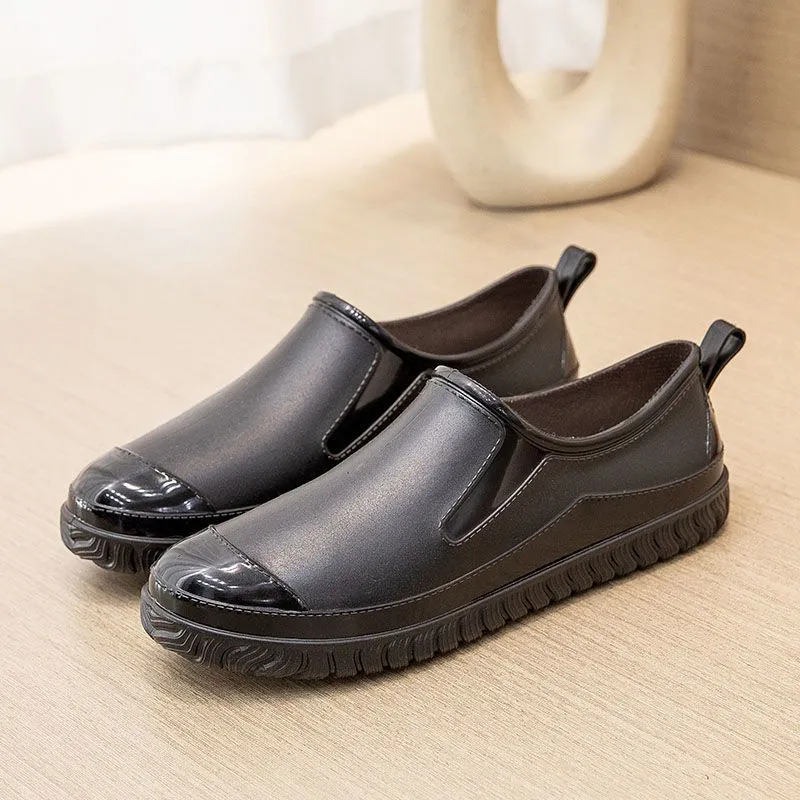Thickened New Rain Boots Women's Four Seasons Yuanbao Shallow Water Shoes Middle-aged Short Tube Waterproof Non-slip fleece-lined Warm Rubber Rain Boots