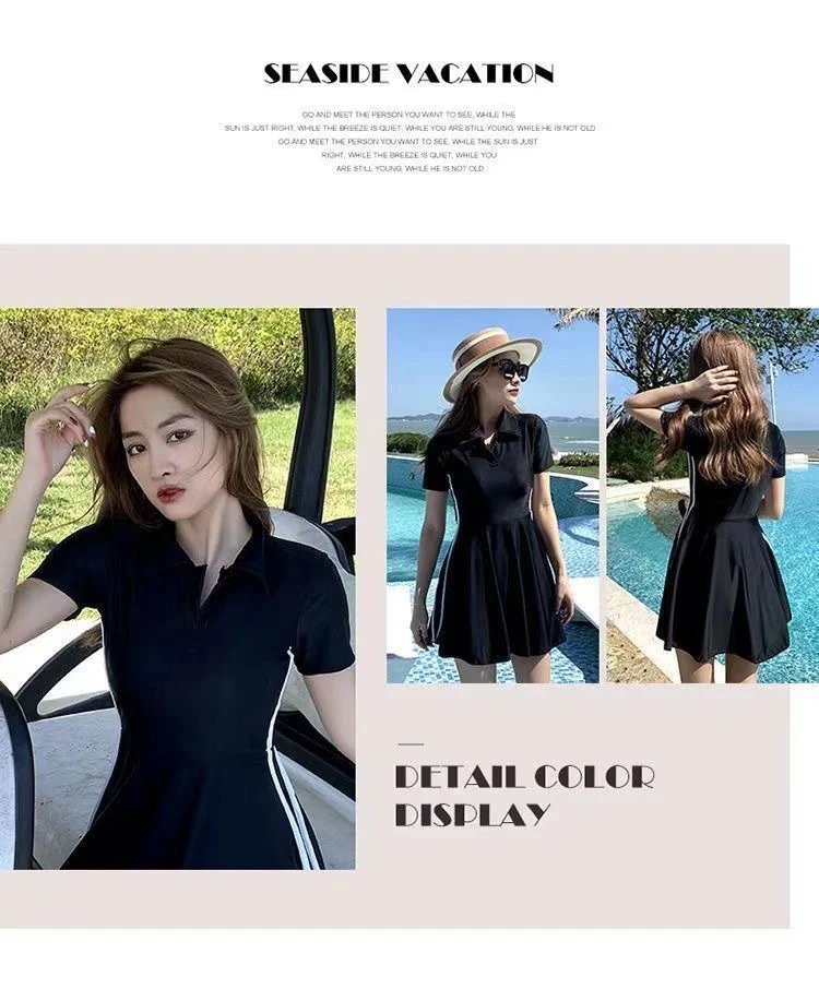 Women's Swimsuit Summer 2025 New Conservative One-Piece Skirt Style Belly-Covering Slimming Look Sports Boxer Student Hot Spring Swimwear