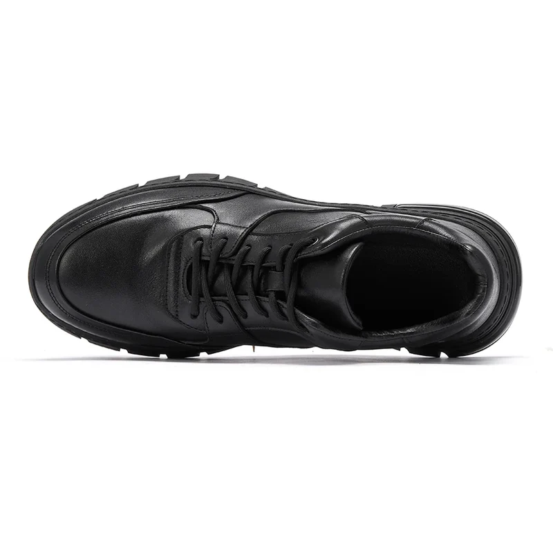 Black Casual Sneakers for Men Versatile Walking Style Running Shoes Stock with Full Grain Leather for Autumn Winter Formal Wear