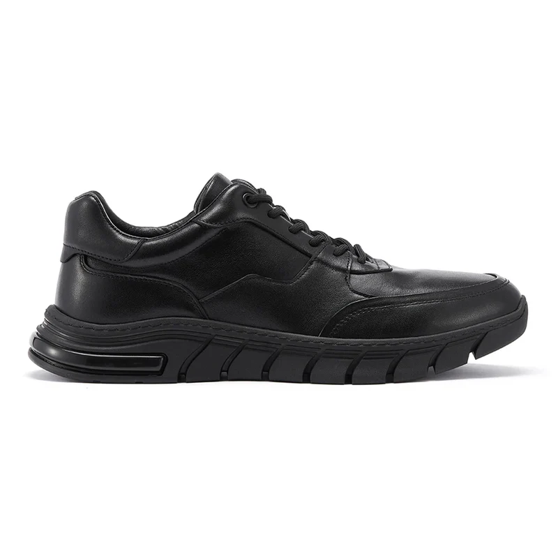 Black Casual Sneakers for Men Versatile Walking Style Running Shoes Stock with Full Grain Leather for Autumn Winter Formal Wear
