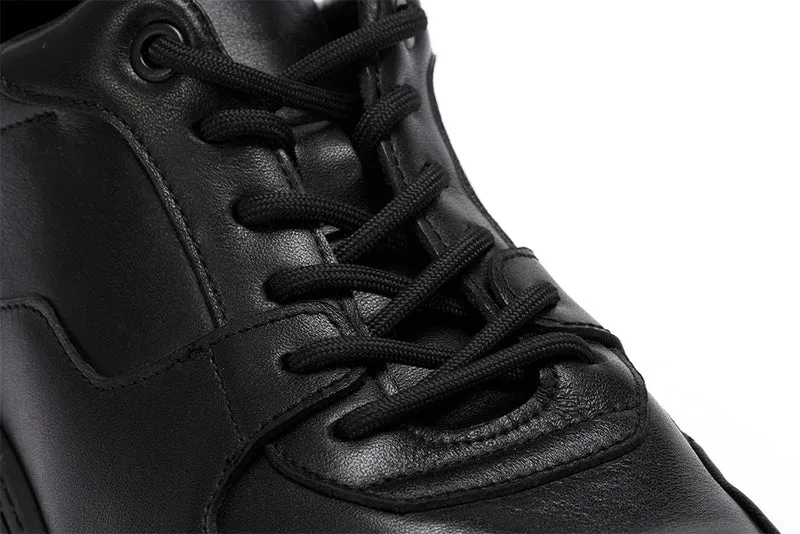 Black Casual Sneakers for Men Versatile Walking Style Running Shoes Stock with Full Grain Leather for Autumn Winter Formal Wear