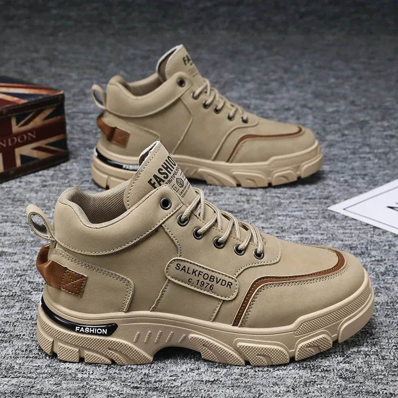 Y 39-46 Men's New Breathable High-top Cargo Shoes with Versatile Platform Soles to Increase the Height of Casual Booties