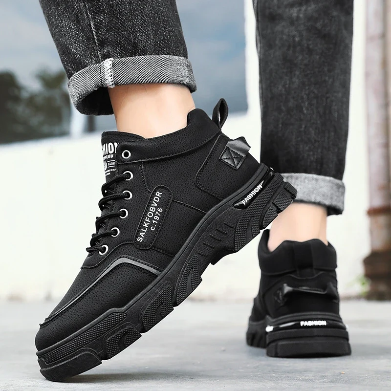 Y 39-46 Men's New Breathable High-top Cargo Shoes with Versatile Platform Soles to Increase the Height of Casual Booties