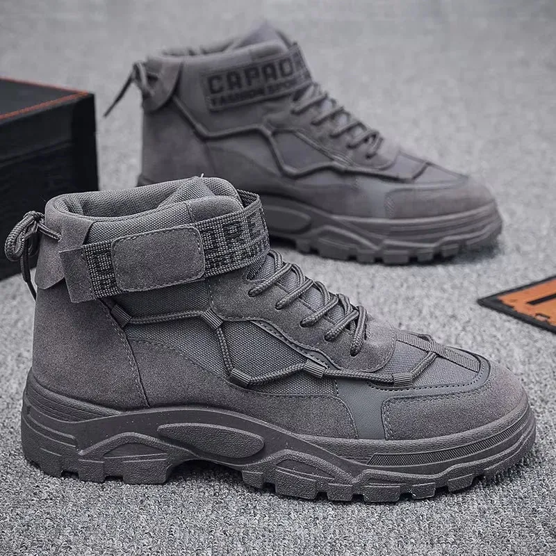 Spring and Autumn Lace up Canvas Men's Boots High Top Casual Walking Shoes Casual Thick Sole Men's Boots