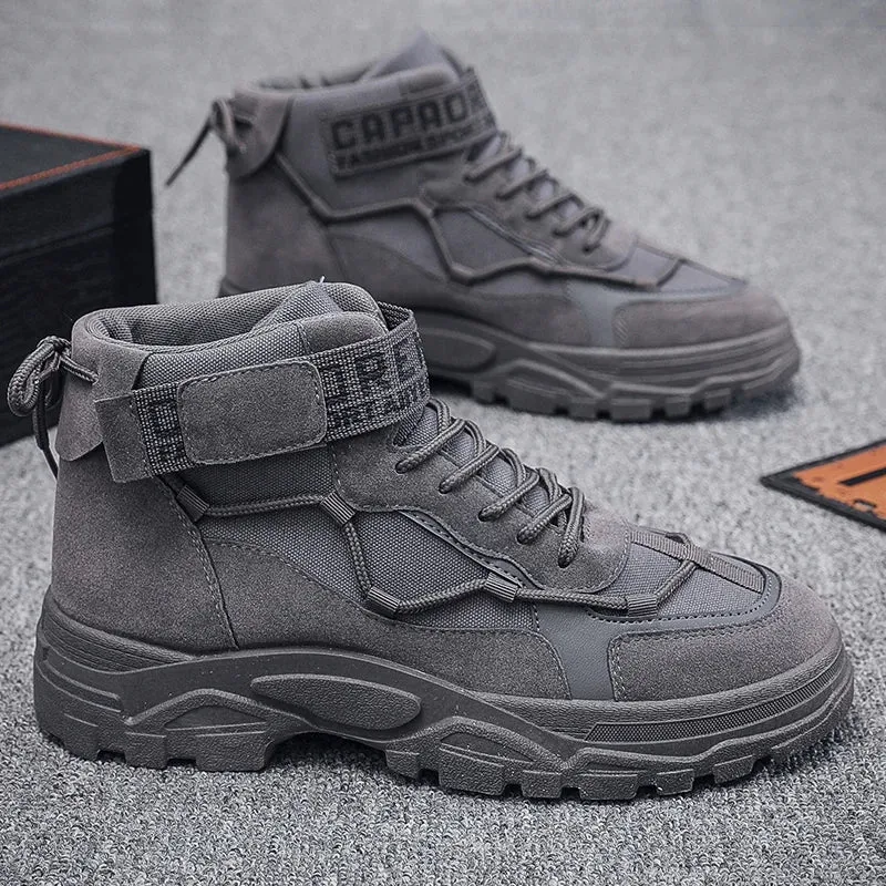 Spring and Autumn Lace up Canvas Men's Boots High Top Casual Walking Shoes Casual Thick Sole Men's Boots