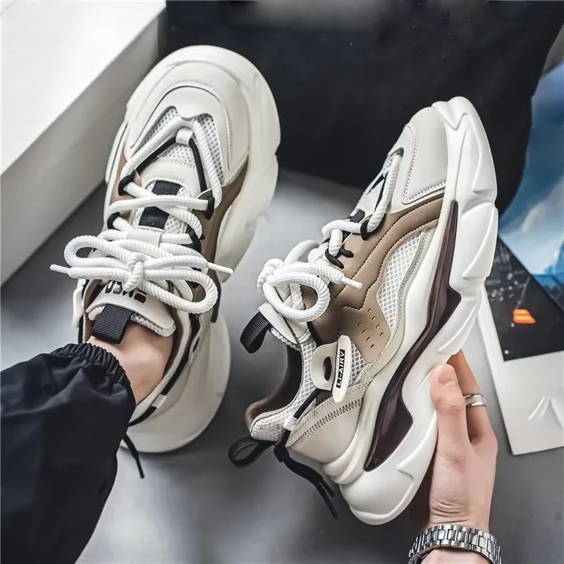 New Explosive Men's Shoes Mesh Surface Breathable Sports Leisure Running Shoes Thick Soles Increase Daddy Shoes