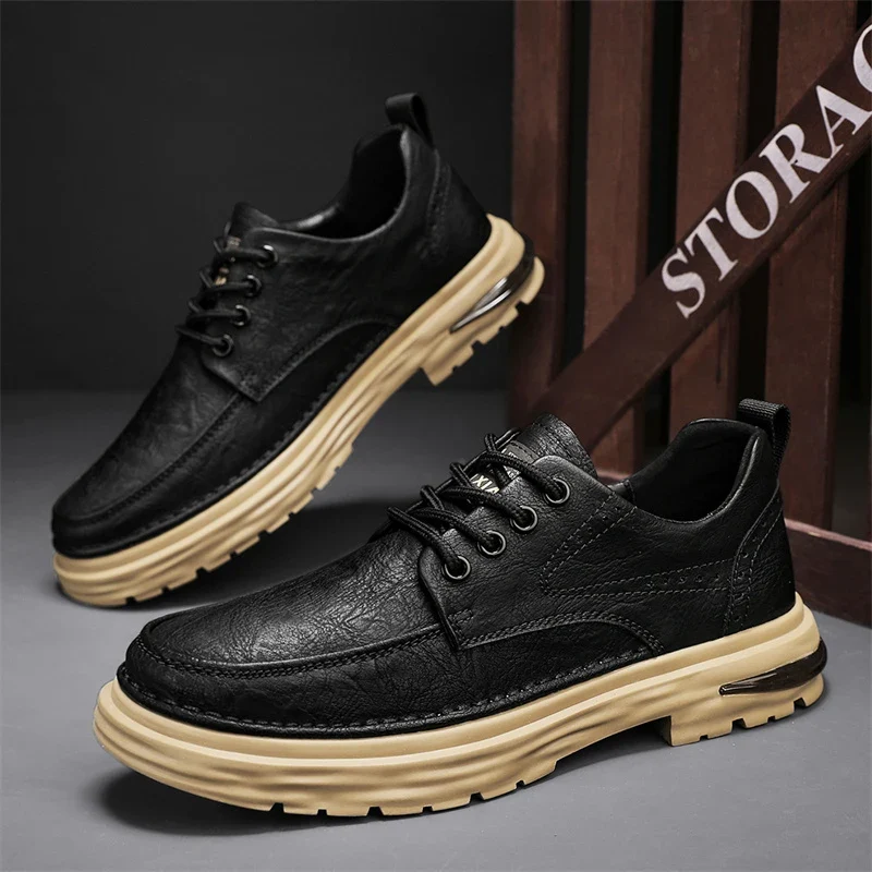 New Leather Shoes Men's Korean Version Fashion Custom LOGO 4 Seasons Genuine Leather Lace-up Office Business Dress Shoes