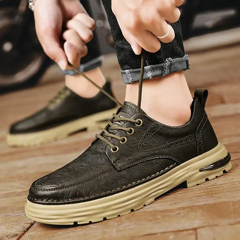 New Leather Shoes Men's Korean Version Fashion Custom LOGO 4 Seasons Genuine Leather Lace-up Office Business Dress Shoes