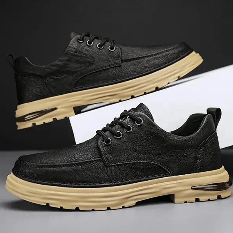 New Leather Shoes Men's Korean Version Fashion Custom LOGO 4 Seasons Genuine Leather Lace-up Office Business Dress Shoes
