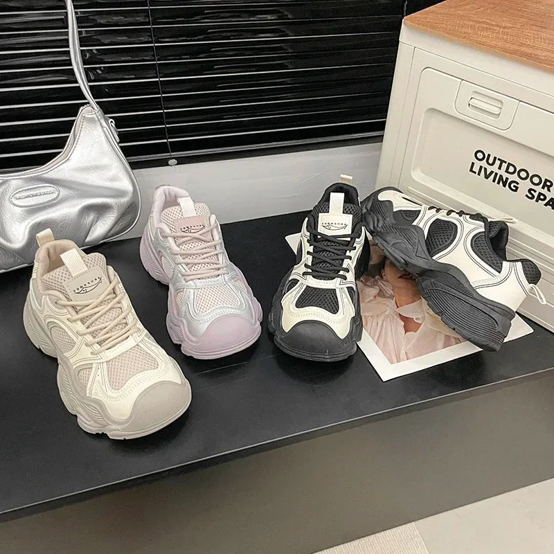 2024 Tall and Thick Soled Women's Spring and Autumn New Mesh Breathable Explosive Sports and Leisure Shoes