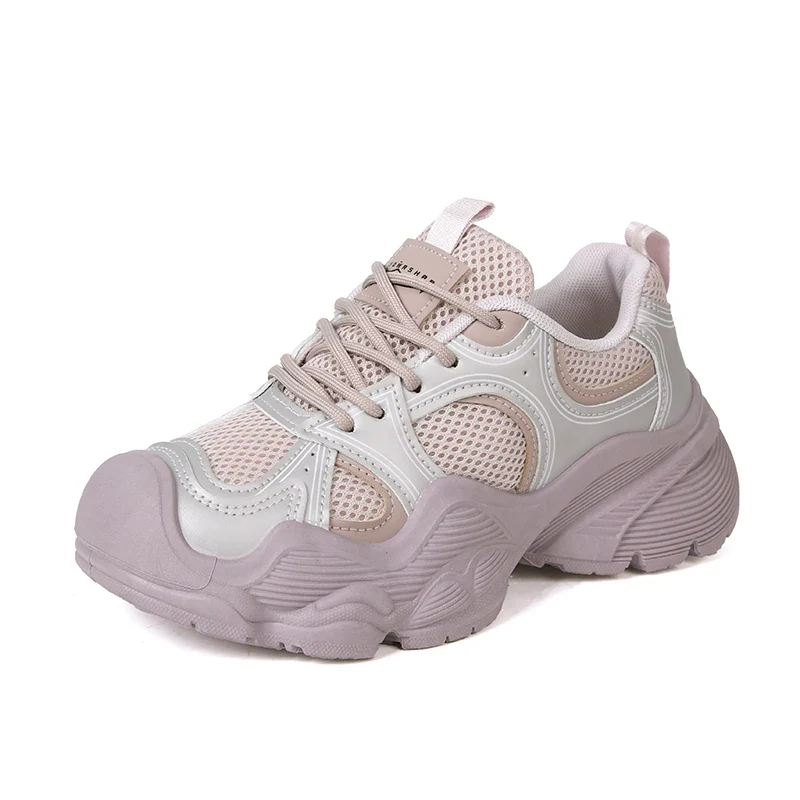 2024 Tall and Thick Soled Women's Spring and Autumn New Mesh Breathable Explosive Sports and Leisure Shoes
