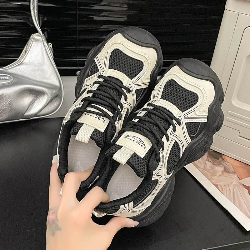 2024 Tall and Thick Soled Women's Spring and Autumn New Mesh Breathable Explosive Sports and Leisure Shoes