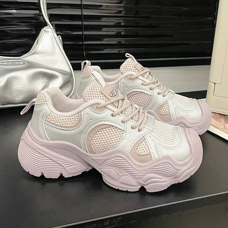 2024 Tall and Thick Soled Women's Spring and Autumn New Mesh Breathable Explosive Sports and Leisure Shoes