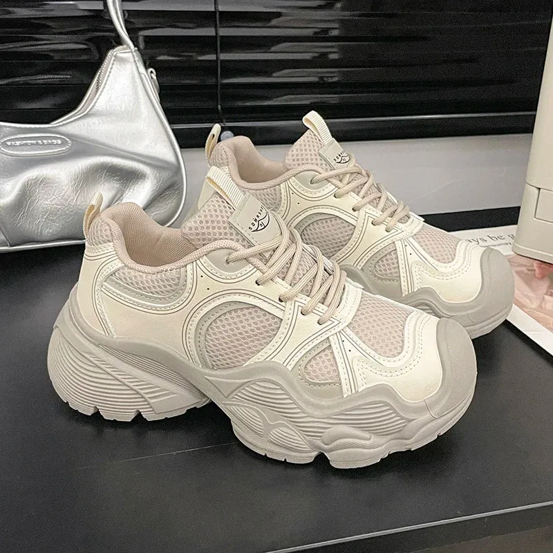 2024 Tall and Thick Soled Women's Spring and Autumn New Mesh Breathable Explosive Sports and Leisure Shoes