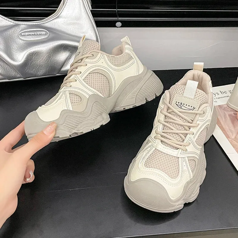 2024 Tall and Thick Soled Women's Spring and Autumn New Mesh Breathable Explosive Sports and Leisure Shoes