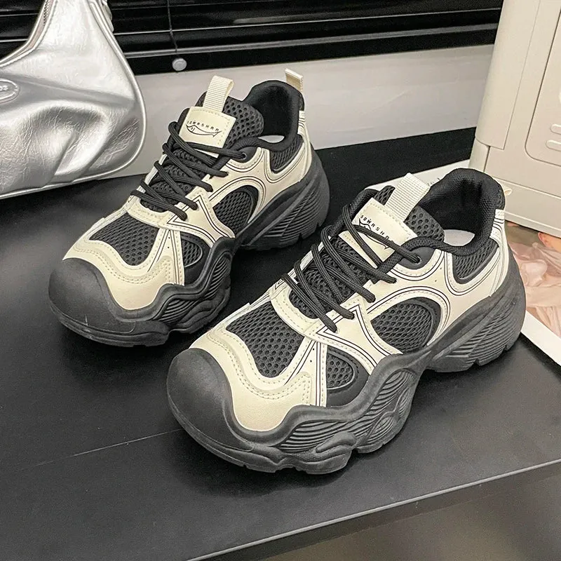 2024 Tall and Thick Soled Women's Spring and Autumn New Mesh Breathable Explosive Sports and Leisure Shoes