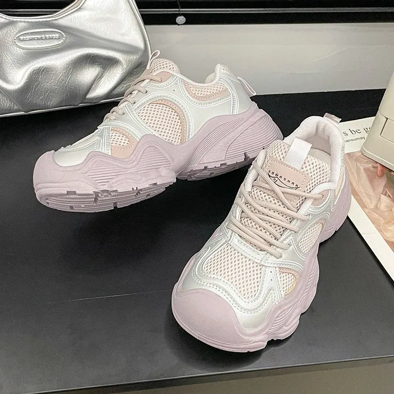 2024 Tall and Thick Soled Women's Spring and Autumn New Mesh Breathable Explosive Sports and Leisure Shoes