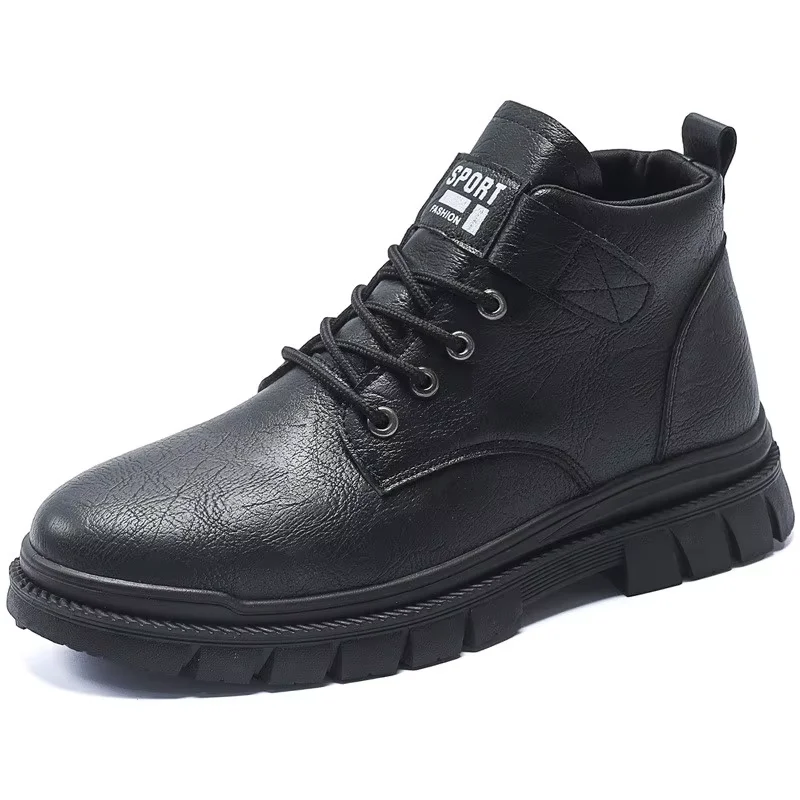 Boots Men's New High Top British Style Black Workwear Motorcycle Casual Leather Shoes Men's Leather Boots