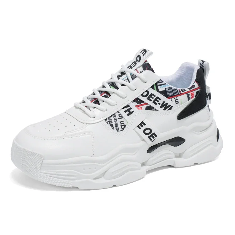 Spring Men's New Breathable White Shoes, Men's Trendy and Versatile Thick Soled Sports Shoes, Casual Dad Shoes