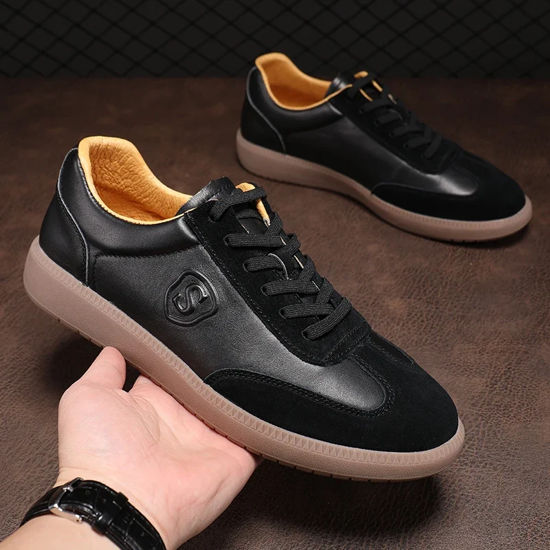 New Wholesale 2025 Classy All White Men Luxury Leather Sneakers Genuine Cow Lace-up Formal Black Casual Shoes Italy Brand Hot
