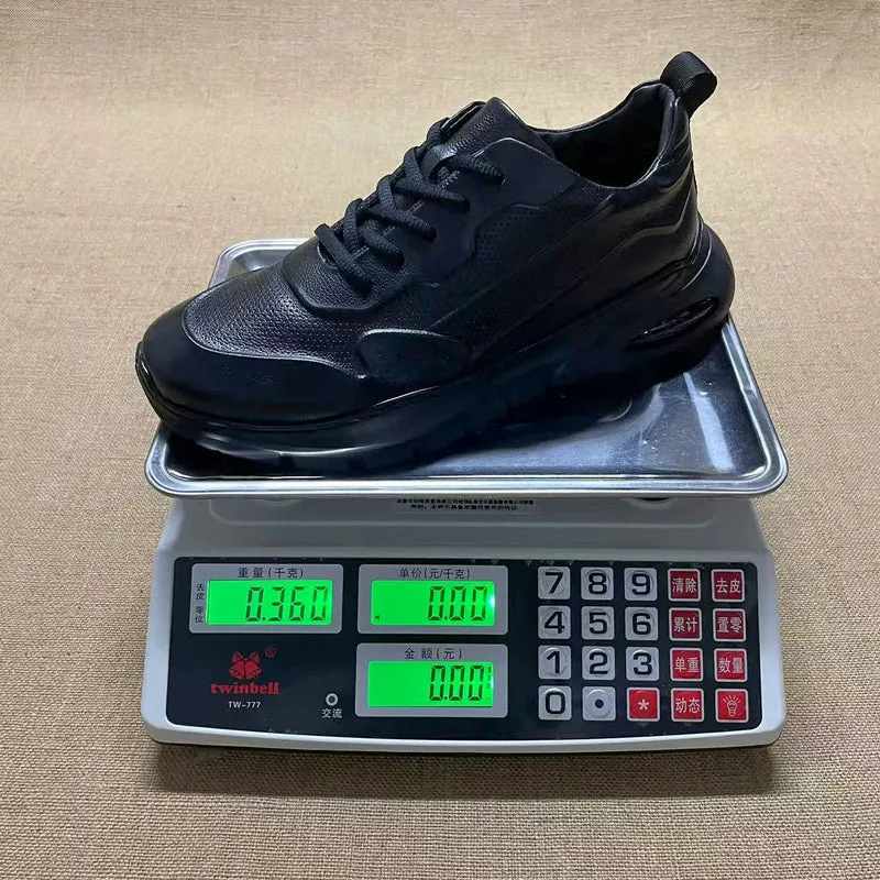 Genuine Leather Chunky Sneakers Round Toe Low Heel Breathable Mesh Lining Rubber Outsole Men's Walking Shoes