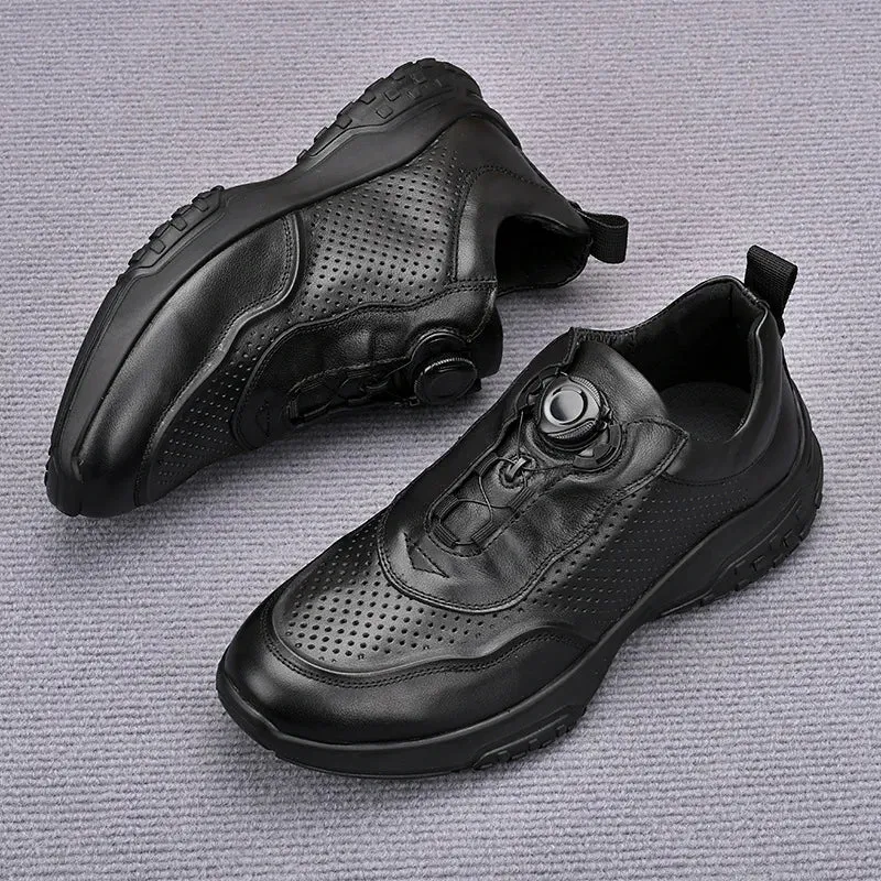Men's Genuine Leather Sport Shoes Round Toe Breathable EVA Midsole Rubber Outsole Summer Casual Walking Shoes