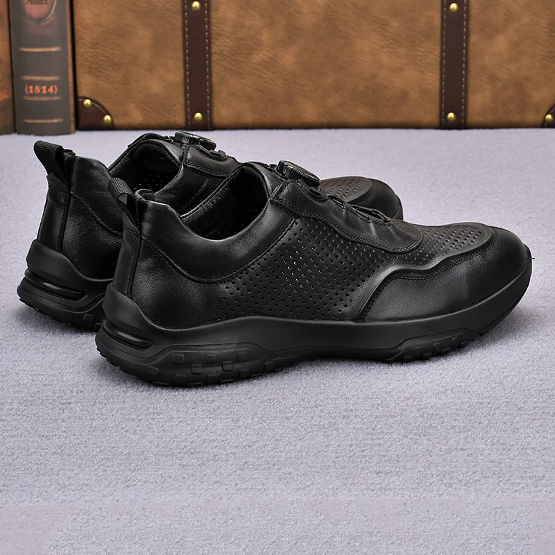 Men's Genuine Leather Sport Shoes Round Toe Breathable EVA Midsole Rubber Outsole Summer Casual Walking Shoes