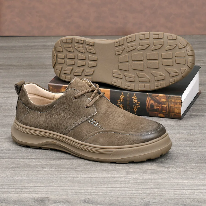 Genuine Leather Men's Retro Casual Shoes Round Toe EVA Midsole Rubber Outsole Soft Spring Style Boat Shoes