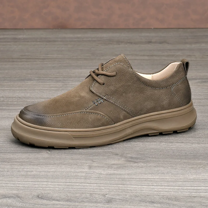 Genuine Leather Men's Retro Casual Shoes Round Toe EVA Midsole Rubber Outsole Soft Spring Style Boat Shoes