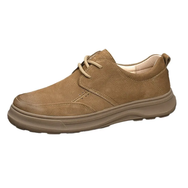 Genuine Leather Men's Retro Casual Shoes Round Toe EVA Midsole Rubber Outsole Soft Spring Style Boat Shoes