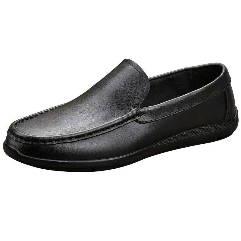 Men Genuine Leather Loafers Square Toe EVA Midsole Rubber Outsole Breathable Solid Pattern All Seasons Casual Shoes