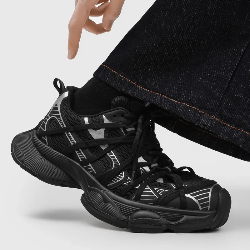Empire Chunky Sneakers Mesh Upper Breathable Cushioned Rubber Outsole Height Increasing All Seasons Sporty Toe Lace-up Shoes