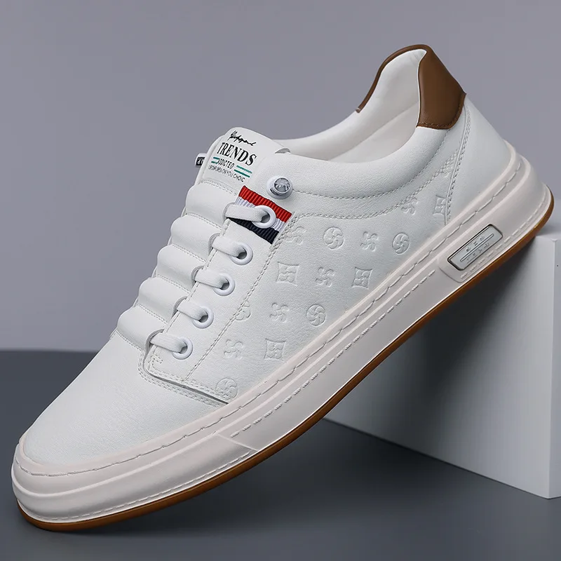 Trends Men's White Slip-On Casual Shoes Toe Breathable Rubber Sole Summer Fashion Sneakers Microfiber Lining Shoe Tongue Logo