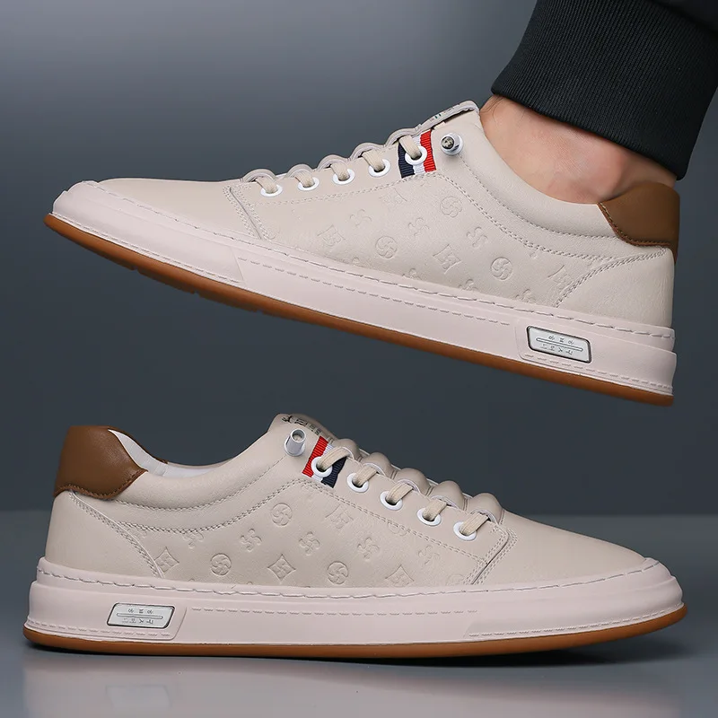 Trends Men's White Slip-On Casual Shoes Toe Breathable Rubber Sole Summer Fashion Sneakers Microfiber Lining Shoe Tongue Logo