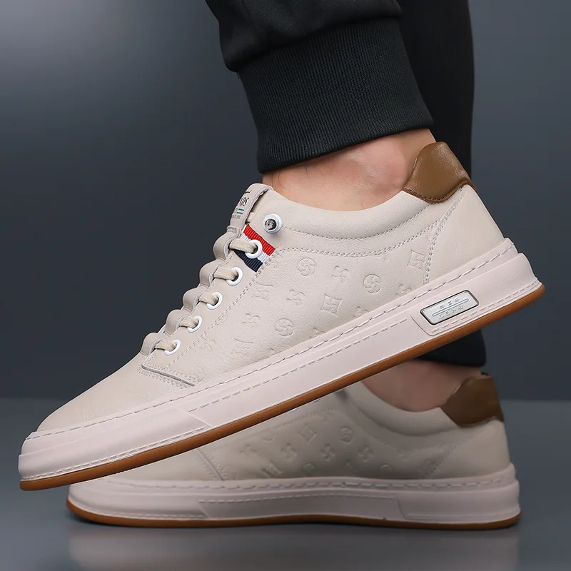 Trends Men's White Slip-On Casual Shoes Toe Breathable Rubber Sole Summer Fashion Sneakers Microfiber Lining Shoe Tongue Logo