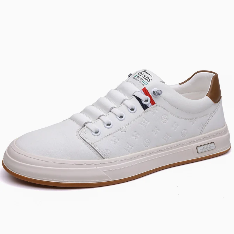 Trends Men's White Slip-On Casual Shoes Toe Breathable Rubber Sole Summer Fashion Sneakers Microfiber Lining Shoe Tongue Logo
