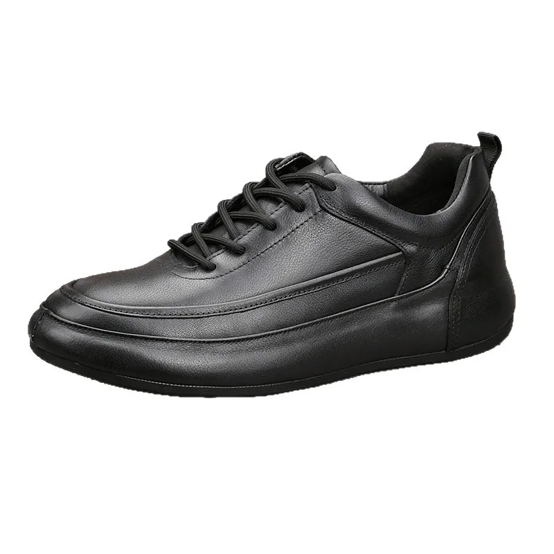 Genuine Leather Men's Casual Shoes Round Toe Lace Up Anti Slip Platform Rubber Sole All Seasons Chunky Shoes