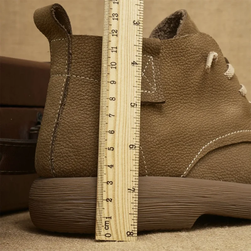 Men's Genuine Cow Leather Lace-up Round Toe Solid Walking Shoes Lightweight Outdoor Casual Style Rubber Outsole