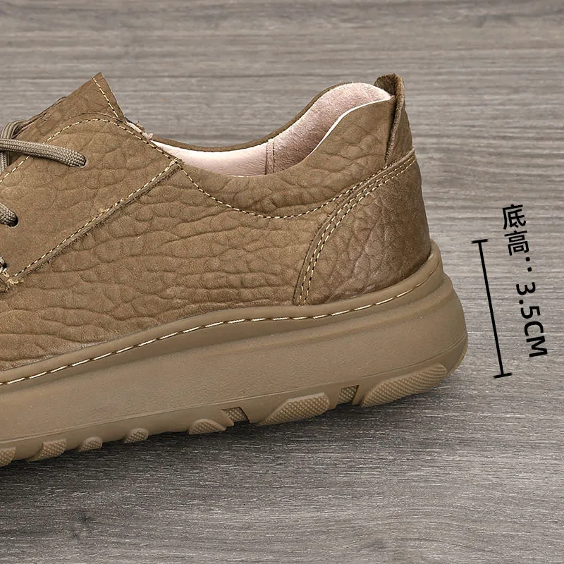 Genuine Leather Men's Casual Shoes Round Toe Lace-up Breathable EVA Sole All Seasons Boat Shoes