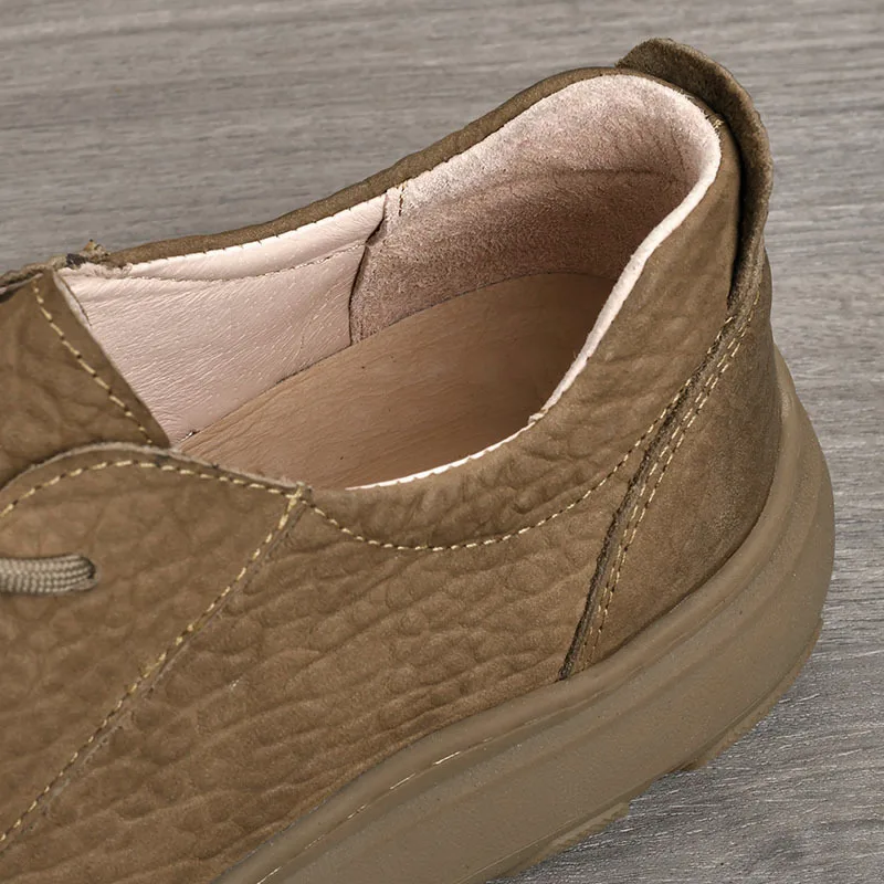Genuine Leather Men's Casual Shoes Round Toe Lace-up Breathable EVA Sole All Seasons Boat Shoes
