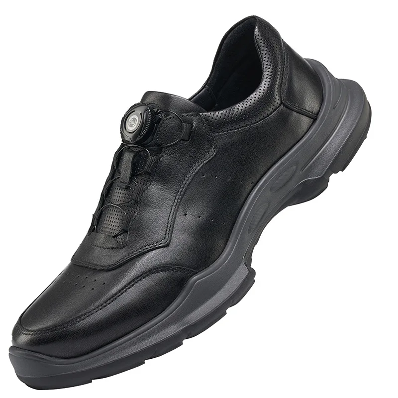 Men's Genuine Leather Casual Shoes Round Toe Lace-up Light Weight Spring Rubber Outsole EVA Midsole Mesh Lining