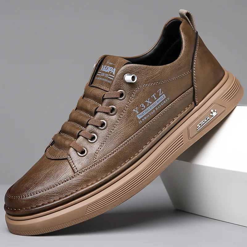 Men's Genuine Cow Leather Slip-On Casual Shoes Round Toe Breathable Mesh Lining Rubber Outsole Solid Walking Style