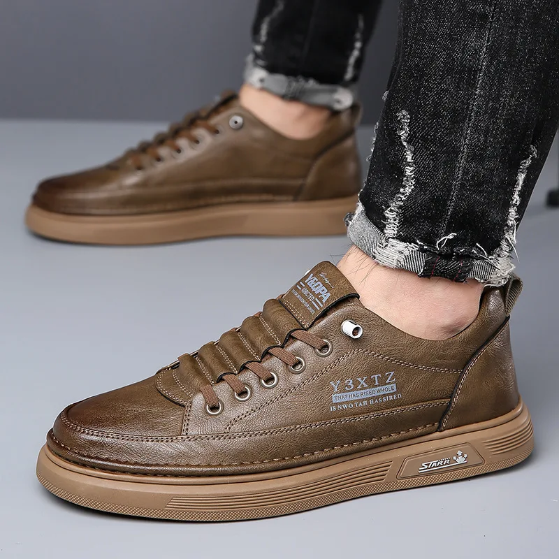 Men's Genuine Cow Leather Slip-On Casual Shoes Round Toe Breathable Mesh Lining Rubber Outsole Solid Walking Style