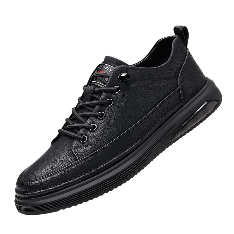 Men's Genuine Leather Lace-up Chunky Shoes Round Toe Plush Lining Breathable Rubber Outsole Spring Casual Sneakers