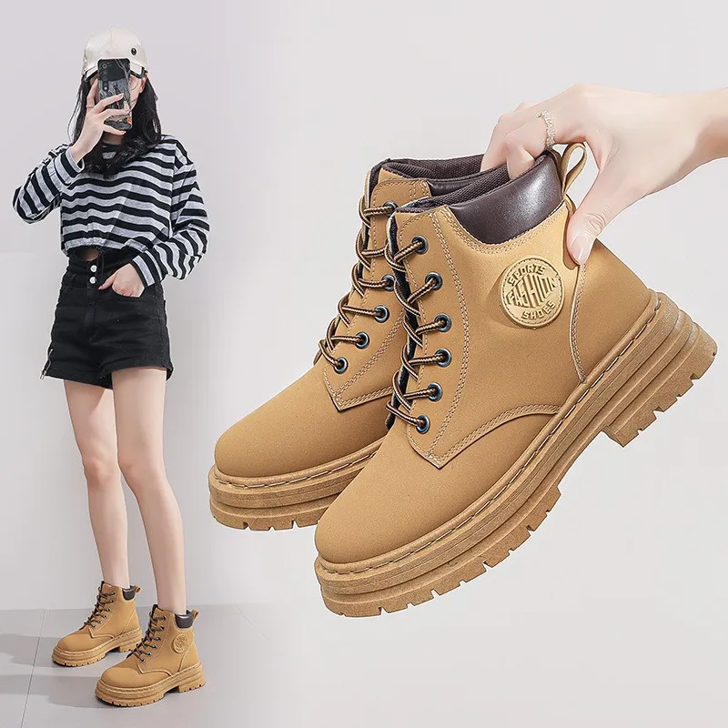 High Top Boots Women's Autumn New British Style Short Boots Versatile Thick Soled Casual Workwear Boots for Women