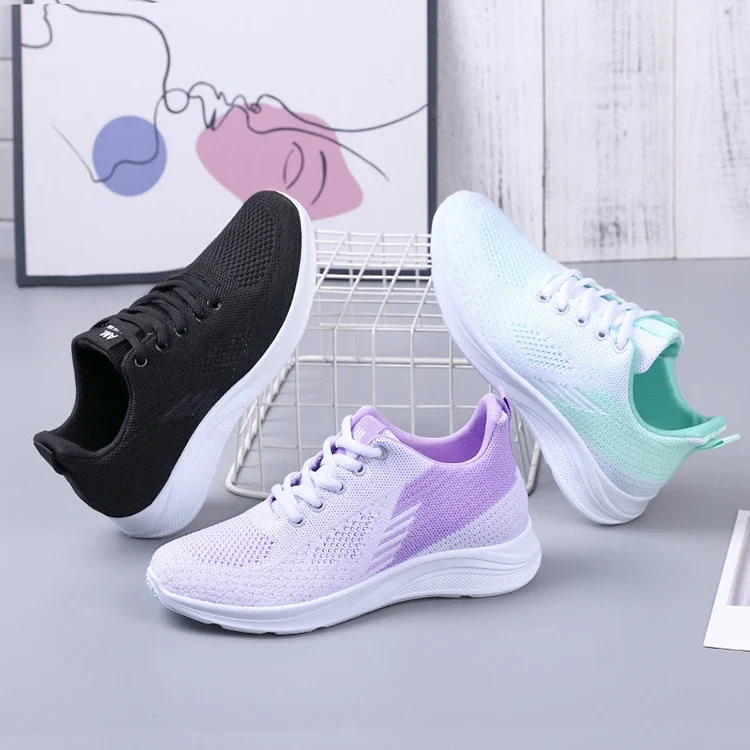 Y Black Green Purple Women's Shoes Flying Woven Mesh Sneakers Casual Light Soft Sole Sports Running Waking Style Shoes
