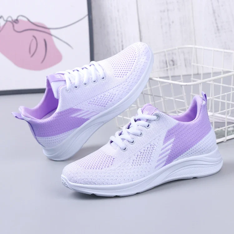 Y Black Green Purple Women's Shoes Flying Woven Mesh Sneakers Casual Light Soft Sole Sports Running Waking Style Shoes